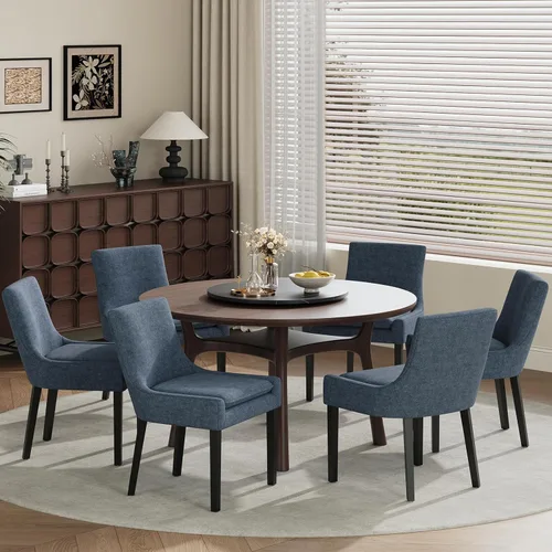 Miniatura 21 de COLAMY Juego de 2 sillas de comedor tapizadas con respaldo medio y patas de madera, sillas auxiliares modernas para sala de estar/comedor