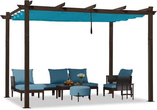 Miniatura 52 de PURPLE LEAF Pérgola Retráctil de 10' x 13' para Exteriores de Aluminio Blanco con Toldo de Sombra para Patio Refugio Moderno Marrón para Jardín