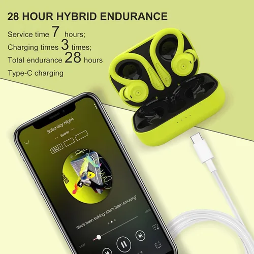 Miniatura 4 de Auriculares inalámbricos verdes sobre la oreja con ganchos para los oídos Auriculares Bluetooth para correr con gancho para la oreja Auriculares