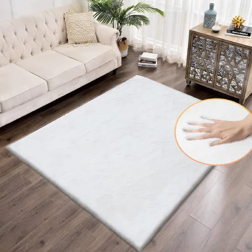 Miniatura 91 de ORINOVA Alfombra de felpa marrón claro beige de 8 x 10 pies para sala de estar, alfombra bohemia esponjosa de piel de conejo grande para dormitorio