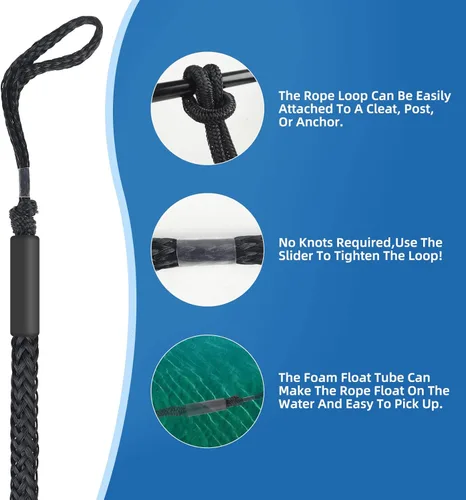 Miniatura 4 de Líneas de muelle elástico para barcos de 4 pies, paquete de 2 cuerdas de amarre con 316 clips de acero inoxidable, accesorios PWC de grado marino