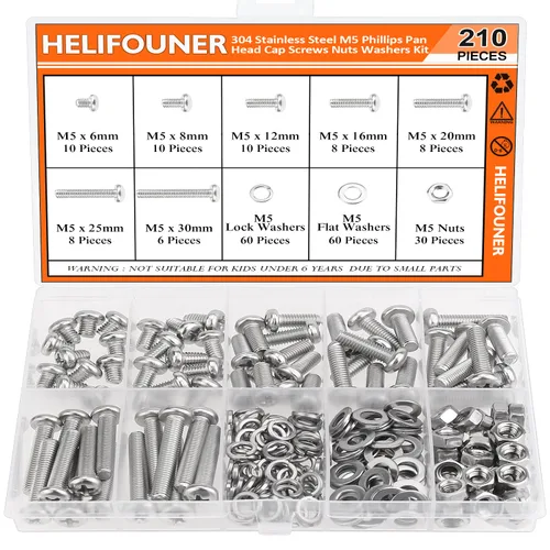 Miniatura 19 de HELIFOUNER 120 piezas M6 x 0.394 in /0.472 in /0.630 in /0.787 in /0.984 in /1.181 in /1.378 in, cabeza hexagonal, tornillos, arandelas, tuercas