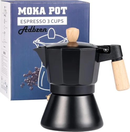 Miniatura 7 de Moka Pot - Cafetera para estufa, estilo italiano, cafetera clásica con mango de madera natural (3 tazas)