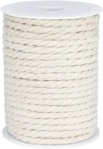 joycraft Cuerda de macramé, cuerda de algodón color off white, 6 mm x 32 yardas de cuerda de algodón natural color blanco, cuerda de algodón