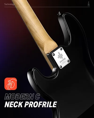 Miniatura 7 de Donner Guitarra eléctrica de bajo de 4 cuerdas tamaño completo estilo estándar PB para principiantes color negro para principiantes con lección