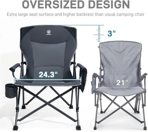 Miniatura 4 de EVER ADVANCED Silla de camping plegable de gran tamaño, para adultos, silla de césped resistente con bolsillos laterales, silla cuádruple plegable