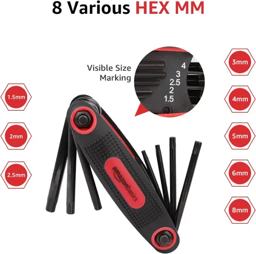 Miniatura 3 de Amazon Basics Juego de llaves hexagonales plegables, tamaños métricos, SAE y estrella, paquete de 3