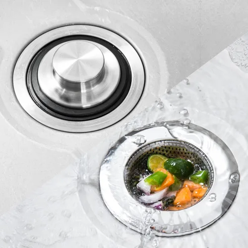 Miniatura 4 de CORNERJOY Colador de cesta de fregadero de cocina de acero inoxidable resistente con borde de 4.5 pulgadas de diámetro y tapón de fregadero