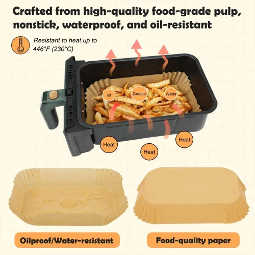Miniatura 2 de BYKITCHEN Forros de papel desechables para freidora de aire Ninja Dual Airfryer, 100 PCS hojas de papel pergamino rectangulares para freidora