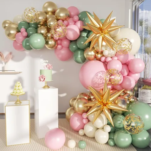 Miniatura 11 de MEBAY Kit de Arco de Guirnalda de Globos Bohemios, 156 Piezas Globos Rosa Empolvado Marrón Pastel Champán Dorado Blanco Metálicos para Boda Baby
