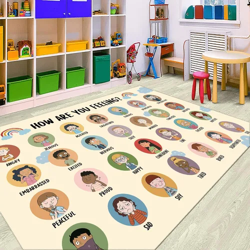 Miniatura 16 de Feelings Chart - Alfombra para el aula, salud mental, alfombra de esquina calmante para clase, alfombras antideslizantes y esponjosas