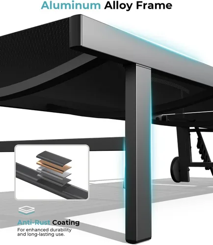 Miniatura 8 de Ciokea Sillón para exteriores con almohada, tumbona de aluminio de 5 posiciones con ruedas y reposabrazos, silla de piscina resistente de 400 libras