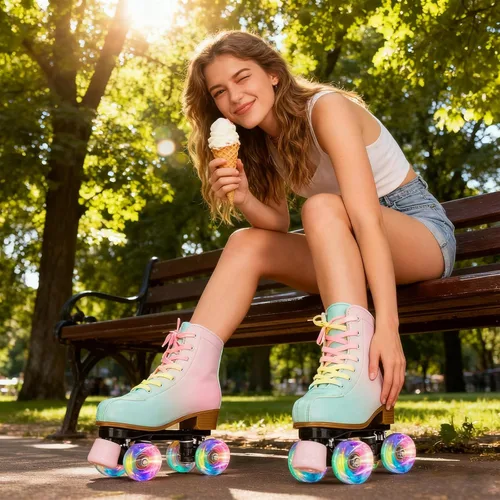 Miniatura 4 de Gets Patines altos para mujer, piel sintética, cuatro ruedas, doble fila, brillante, para interiores y exteriores