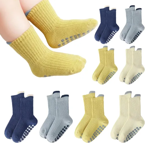 6/8 Pairs Toddler Baby Grippy Socks, Cute Seamless Non Slip Grip Ankle Socks for Toddler Girls Boys Kids, 1-5 Y