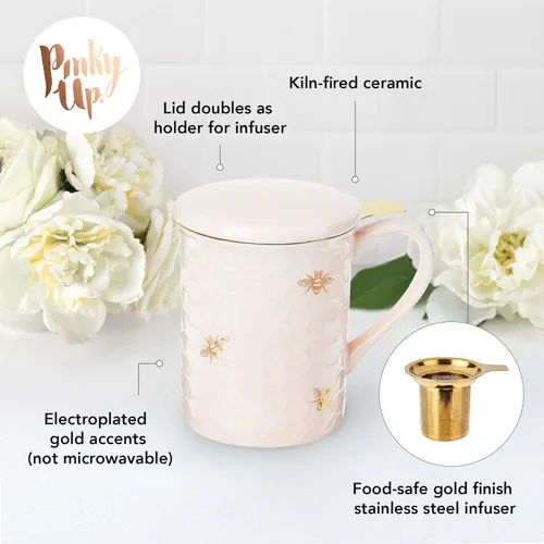Miniatura 2 de Taza de té de cerámica Pinky Up Annette con infusor y tapa, taza de viaje para tés de hojas sueltas, oficina en casa, camping, picnic, 12 oz, juego