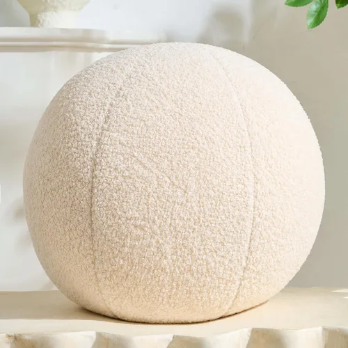 Almohada redonda de bola de 11.8 pulgadas, almohada decorativa beige en forma de esfera, suave, estilo nórdico, almohadas de bouclé, cojín para