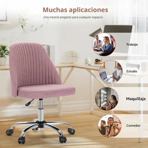 Miniatura 7 de DUMOS Silla de oficina, cómoda silla de escritorio giratoria con ruedas, asiento ancho, sin brazos, altura ajustable, sillas de computadora