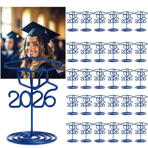 Miniatura 9 de Rtteri 30 piezas de soporte de foto de graduación con gorra de graduación de 2 pulgadas, soportes negros para centros de mesa, soportes de número