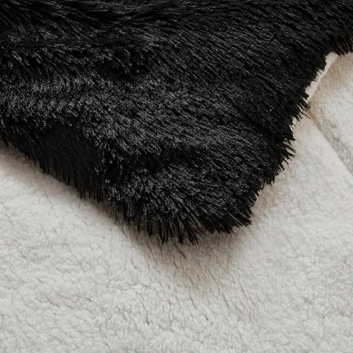 Miniatura 8 de UOZZI BEDDING - Juego de edredón de pelo sintético negro, tamaño Queen, 3 piezas, 1 edredón afelpado negro de 90x90 y 2 fundas de almohada, ultra