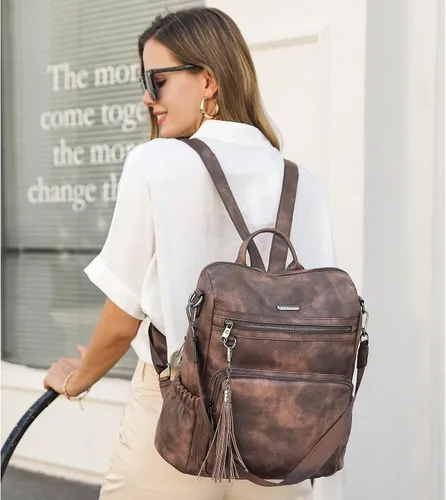 Miniatura 2 de CLUCI Mochila Bolso para Mujeres Mochila de Viaje de Cuero Grande Mochila para Mujeres Diseñador de Moda Bolsas de Hombro para Dama con Borla