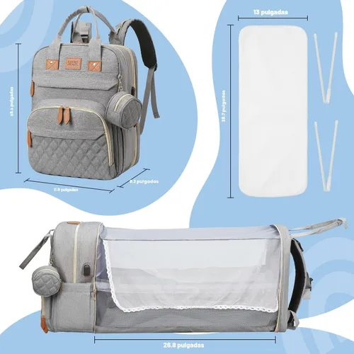 Miniatura 6 de JSTPRO Mochila para pañales, bolsa de pañales grande con cambiador, bolsa de bebé, regalos para nuevas madres, bolsa de pañales unisex ligera e Gris