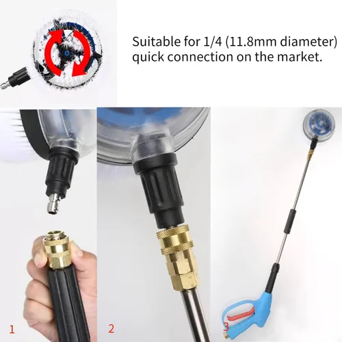 Miniatura 3 de Cepillo de lavado rotativo, cepillo para lavadora a presión, 360 grados en forma de ventilador para pistola de agua de alta presión, conector rápido