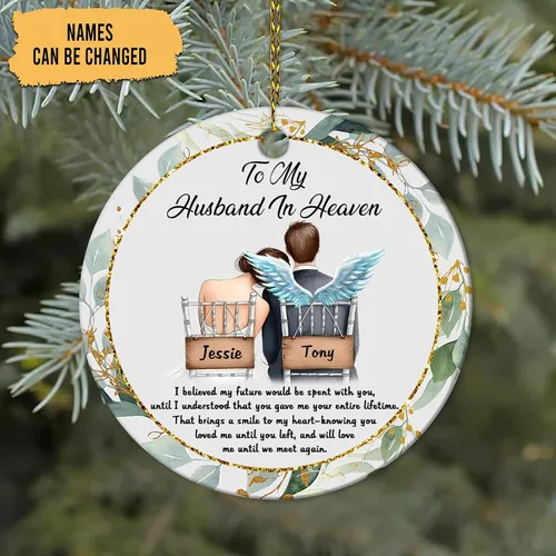 Miniatura 2 de HYTURTLE Adorno de Navidad personalizado de condolencias conmemorativas para la pérdida familiar del amado esposo – To My Husband in Heaven Till The