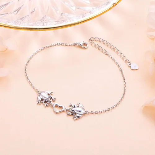Miniatura 3 de Alphm Juego de joyas de plata de ley S925 con forma de corazón de rana, anillo y pulsera para mujeres y niñas