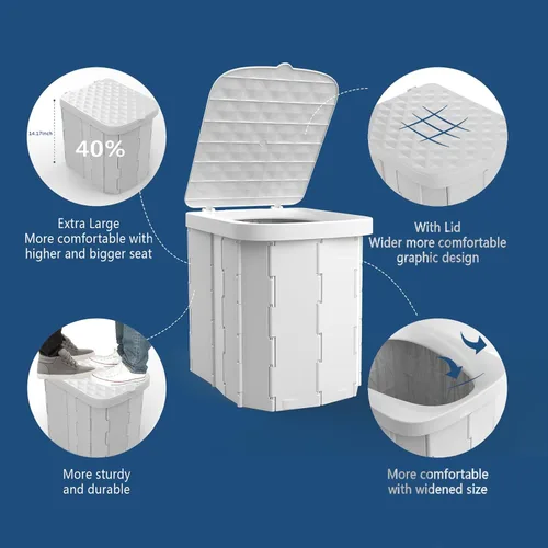 Miniatura 4 de Hapoon Inodoro Plegable Portátil XL para Acampar con Tapa - Orinal Portátil de Viaje para Adultos, Gris