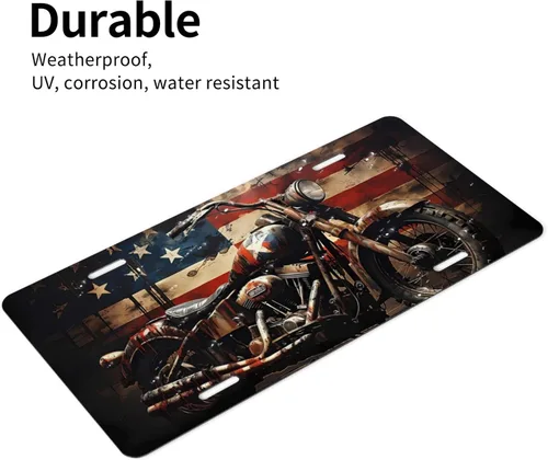Miniatura 6 de Placa de matrícula de motocicleta oxidada con pintura, bandera americana vintage, placa de aluminio para auto de 6 x 12 pulgadas, cubierta de placa