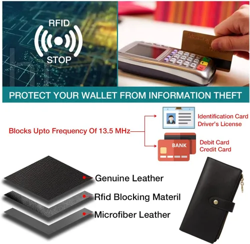 Miniatura 5 de LAORENTOU Carteras de cuero de vaca para mujer carteras plegables para mujer carteras con bloqueo RFID carteras con cremallera alrededor