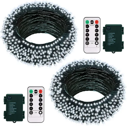 Miniatura 12 de echosari Paquete de 2 Luces de Cadena de Navidad a Batería, Cable Verde de 32 pies 100 Luces de Cadena de Hadas LED con Control Remoto Temporizador