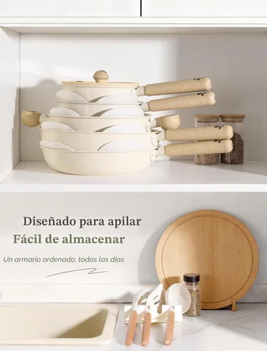 Miniatura 7 de Astercook Juego de ollas y sartenes antiadherentes, juego de utensilios de cocina de cerámica no tóxicos, 18 piezas de utensilios de cocina