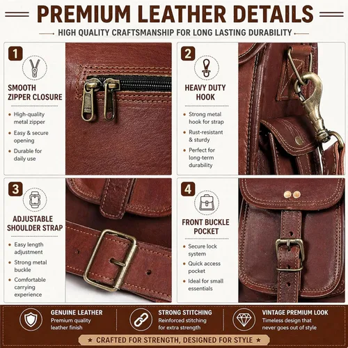 Miniatura 3 de cuero Bolsa de cuero para portátil de 15 pulgadas, maletín de oficina, bolsa de viaje cruzada para hombres y mujeres, bolsa universitaria, bolsa