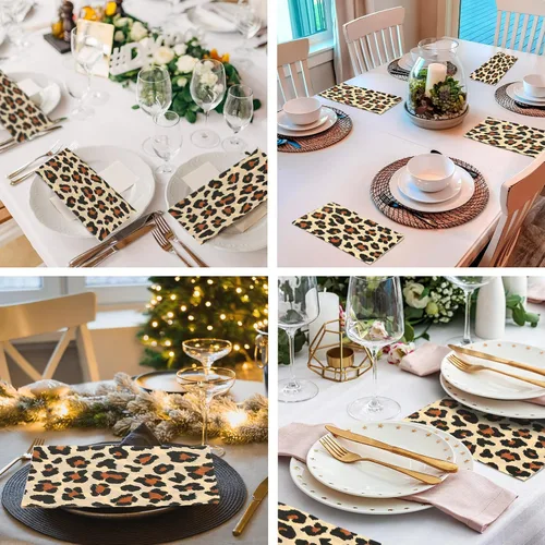 Miniatura 5 de Zonon Servilletas desechables con estampado de leopardo, toallas de mano desechables para baño, cóctel, cena, servilletas de papel decorativas