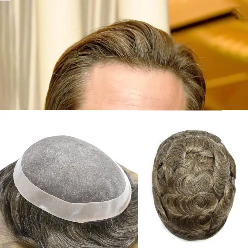 Miniatura 46 de LOVIN - Sistema de cabello humano para hombres, postizo fino de encaje mono para hombre, prótesis masculina de piel de polietileno alrededor