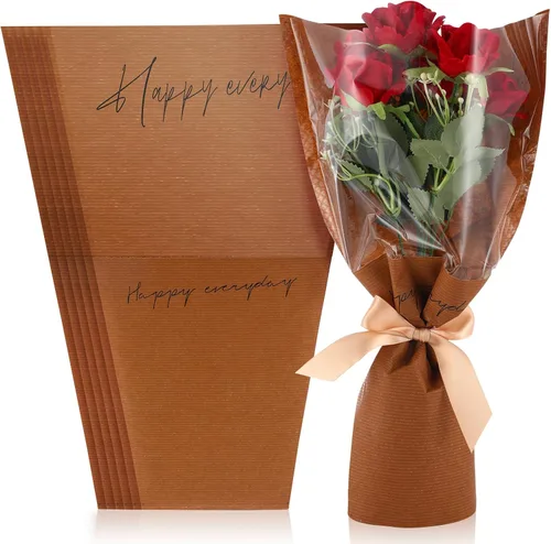 Harloon 100 bolsas de flores para ramos de flores, papel de regalo de flores transparentes, fundas de 11 x 5.1 x 17.3 pulgadas, múltiples Café