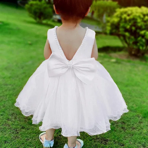 Miniatura 5 de TUIJI 6M-6T Vestidos de flores con volantes y encaje sin espalda para concurso de boda y fiesta de bodas con gorro