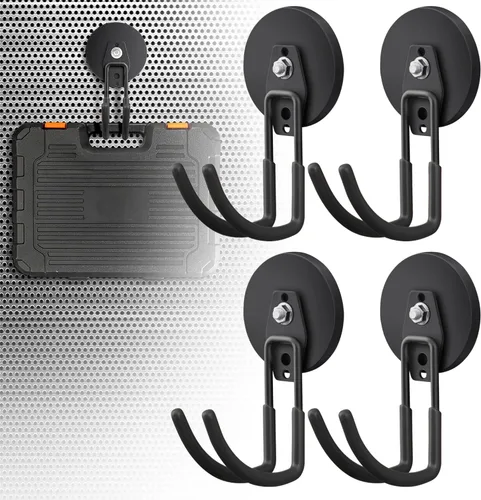 Miniatura 8 de Paquete de 2 ganchos magnéticos grandes y fuertes para colgar resistentes, 3.5 pulgadas, imanes de neodimio, ganchos de almacenamiento de imanes