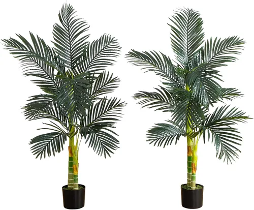 Miniatura 8 de Nearly Natural Palmera de caña dorada de 3 pies, árbol tropical artificial con fronds verdes realistas y tronco similar al bambú, incluye maceta