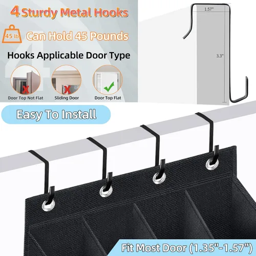 Miniatura 5 de Organizador de zapatos sobre la puerta, paquete de 2 organizadores colgantes con grandes bolsillos profundos, estante para armario y dormitorio