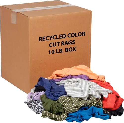 Global Industrial Trapos de corte reciclado en caja de 10 libras, colores mezclados, para pulir, acabar, quitar el polvo y trabajos de limpieza,