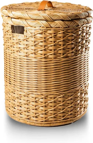 The Basket Lady Cesta redonda de mimbre para lavandería, grande, 19 pulgadas de diámetro x 25 pulgadas de alto, capacidad de 2.6 pies cúbicos, color