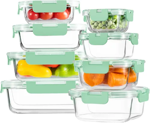 Miniatura 10 de Paquete de 8 recipientes de vidrio borosilicato con tapas para almacenar alimentos o preparar comidas, loncheras Bento a prueba de fugas