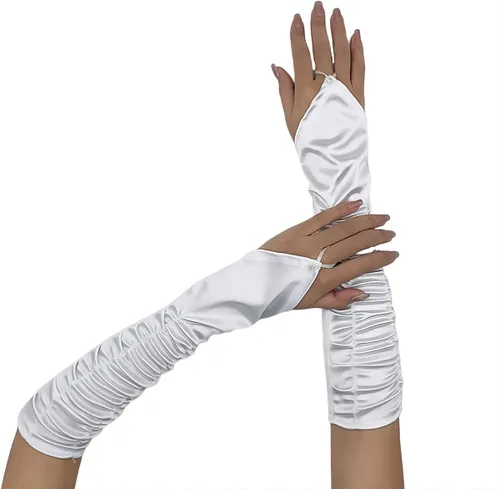 Specell Lace Fingerless Gloves Women, Fingerless Satin Gloves, Bridal Prom for Wedding Party Costume Accessories 50 styles