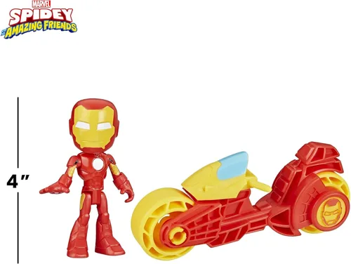 Miniatura 2 de Spidey and His Amazing Friends, Iron Man - Figura de acción y juguete para motocicleta, juguetes preescolares de superhéroes de Marvel para niños