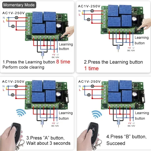 Miniatura 4 de QIACHIP - Relé de 12 V CC, mando a distancia inalámbrico con interruptor RF, control remoto de 4 canales, módulo 433 MHz, kit de transmisor