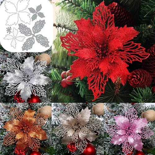 hinana Troqueles de metal de Navidad con diseño de flores 3D, con borde de encaje de grano, plantillas cortadas para manualidades, álbumes de