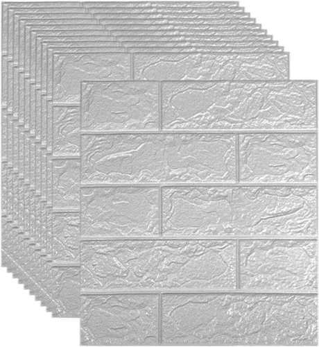 Miniatura 14 de Melairya Paneles de pared 3D para despegar y pegar, papel tapiz de ladrillo 3D de piedra sintética, autoadhesivo, para decoración de paredes Negro