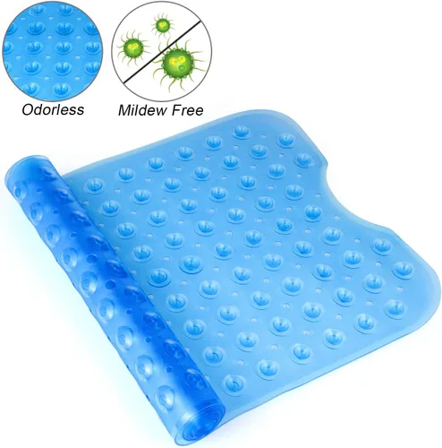 Miniatura 3 de YINENN Tapete de ducha para bañera de 40 x 16 pulgadas, antideslizante y extragrande, tapete para bañera con ventosas, lavable a máquina, con Azul
